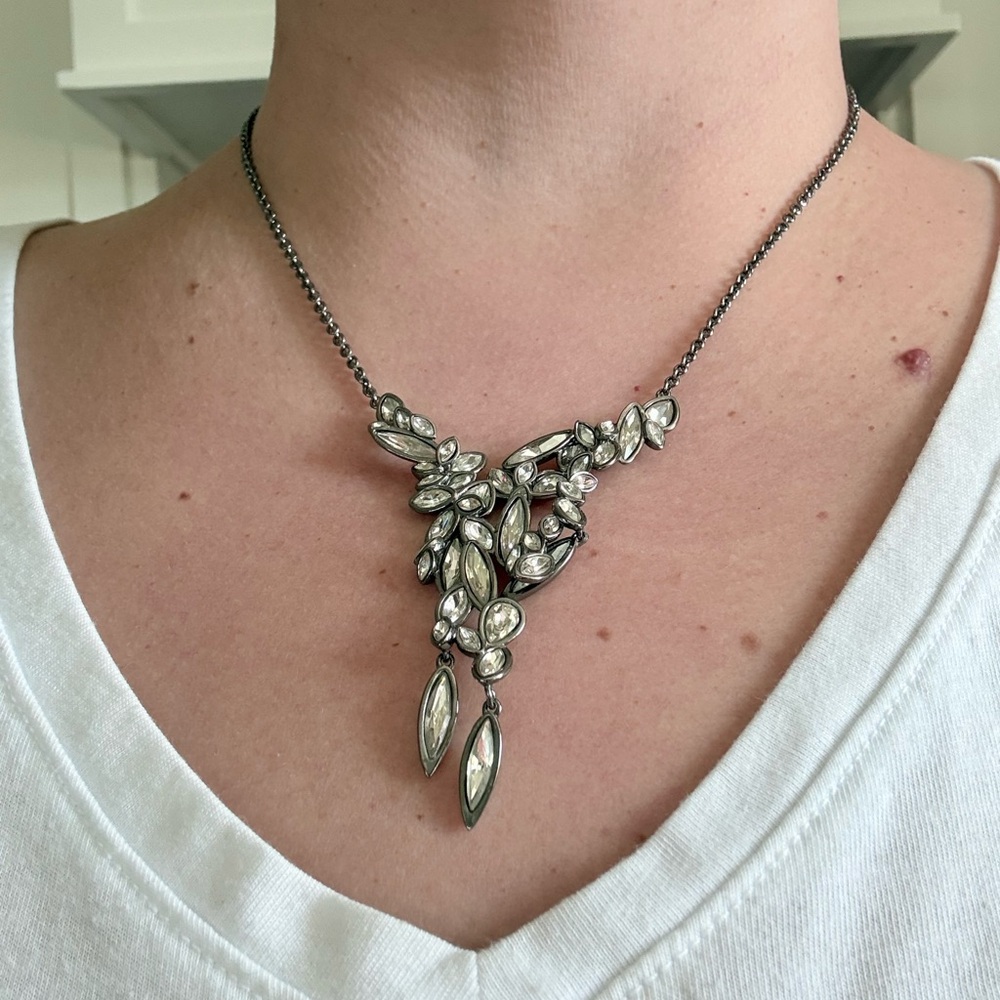 Alexis Bittar Silver-Tone Crystal Teardrop Cluster Necklace